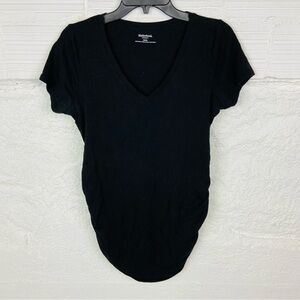 MOTHERHOOD MATERNITY black cotton stretch short sleeve V neck shirt size medium